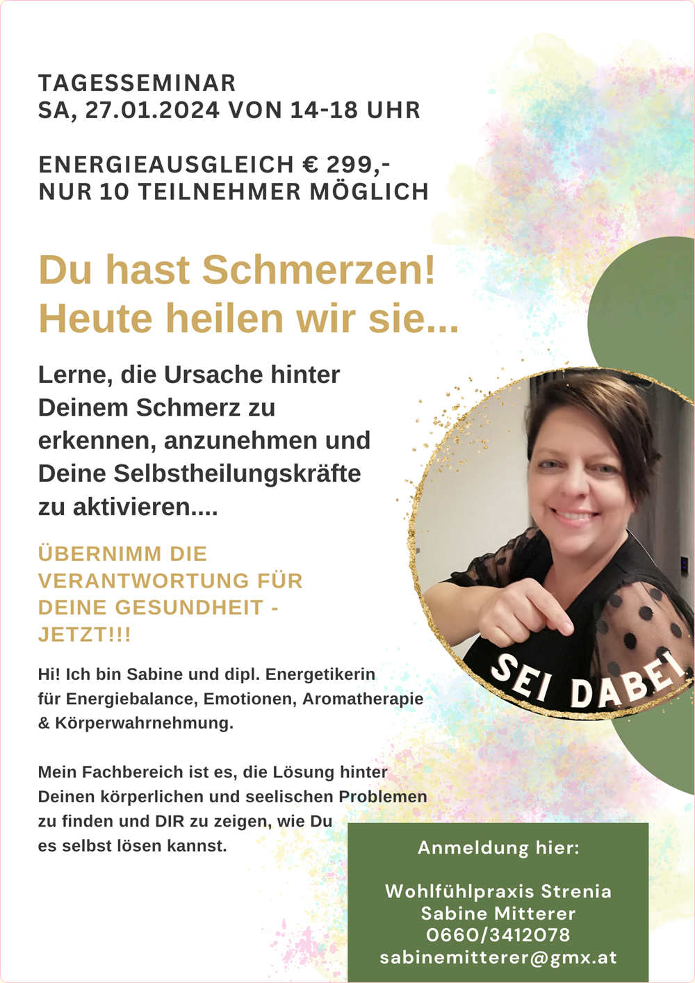 Sabine Mitterer, Tagesseminar Schmerzen heilen-Agartha Zentrum-St. Pölten